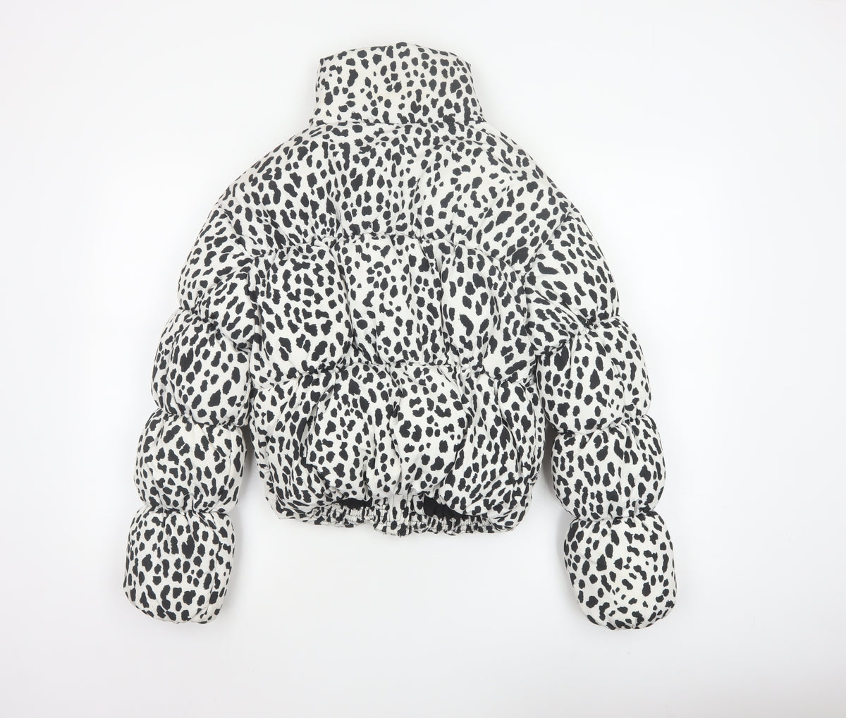 Bershka Women’s White Black Leopard Print Cropped Puffer Jacket S