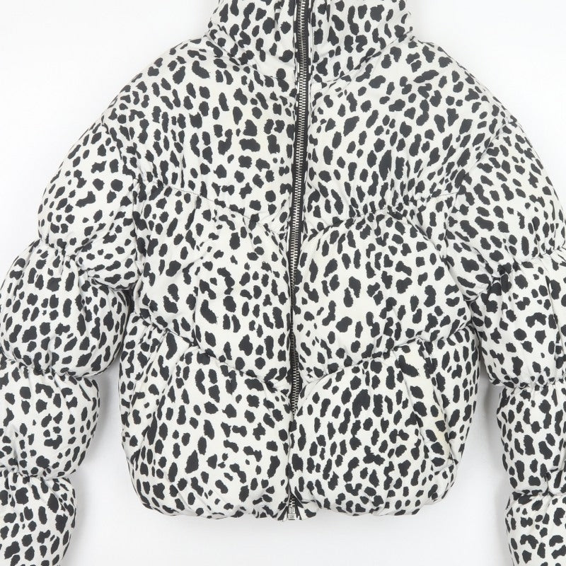 Bershka Women’s White Black Leopard Print Cropped Puffer Jacket S