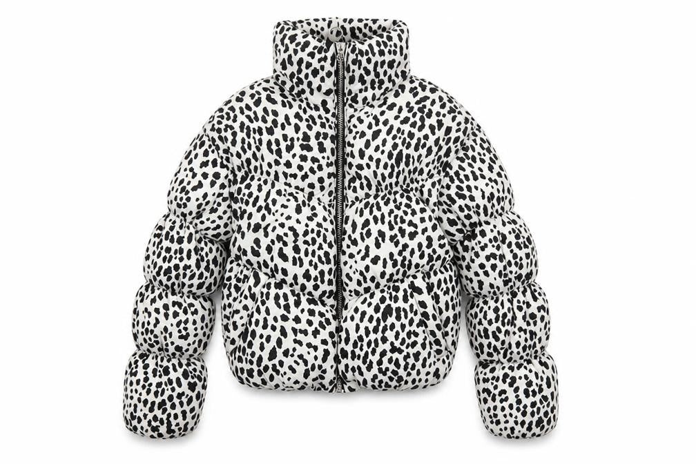 Bershka Women’s White Black Leopard Print Cropped Puffer Jacket S