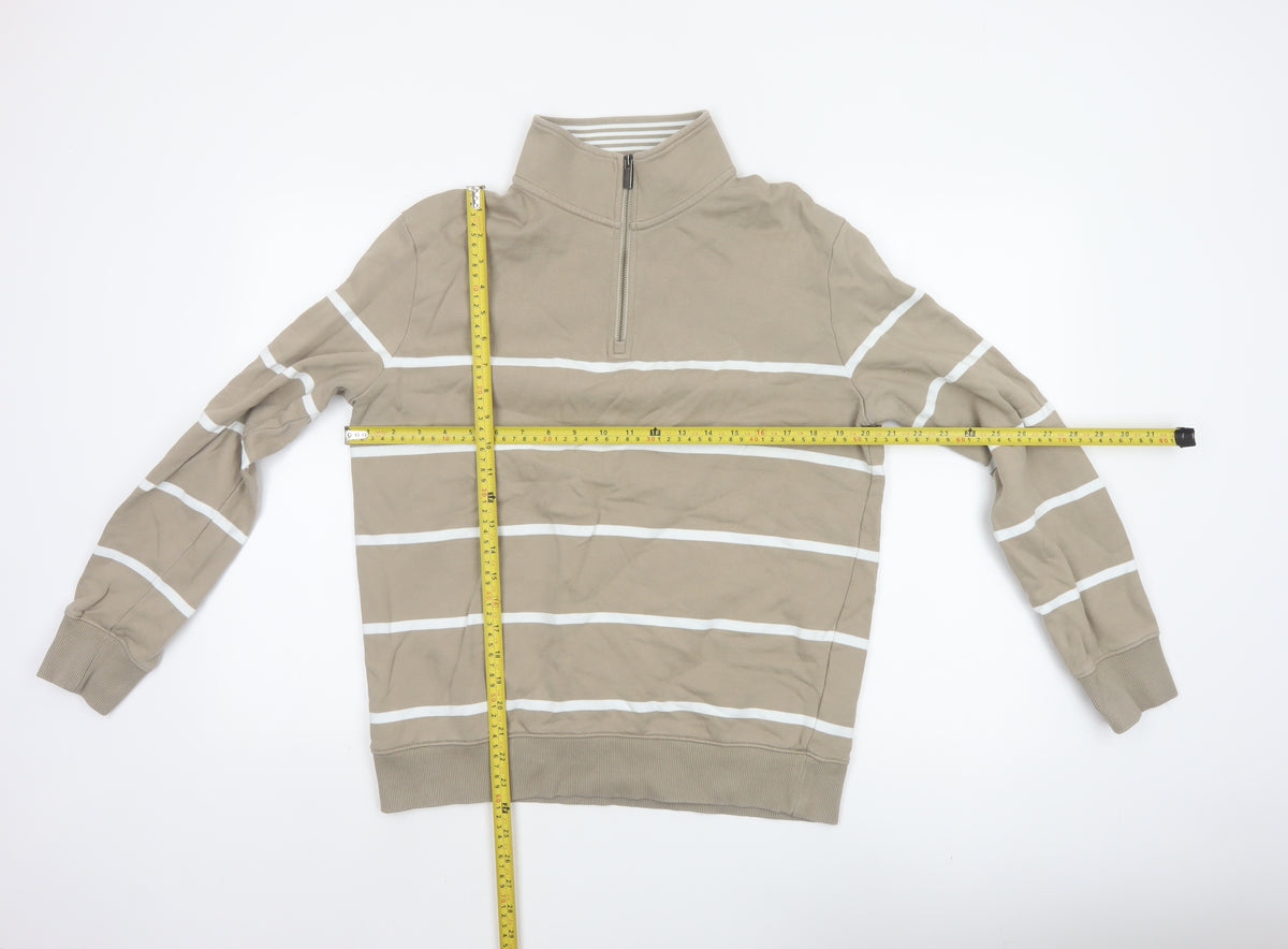 Marks & Spencer Men's Beige M Striped 1/4 Zip Pullover Sweatshirt
