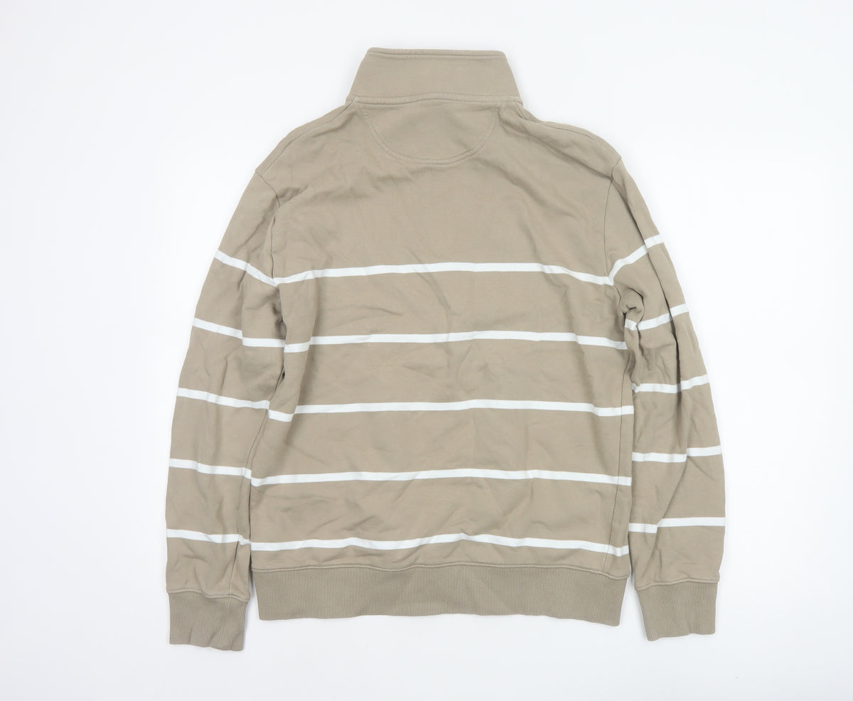 Marks & Spencer Men's Beige M Striped 1/4 Zip Pullover Sweatshirt