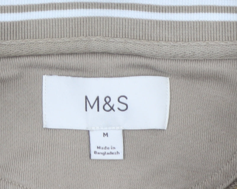 Marks & Spencer Men's Beige M Striped 1/4 Zip Pullover Sweatshirt