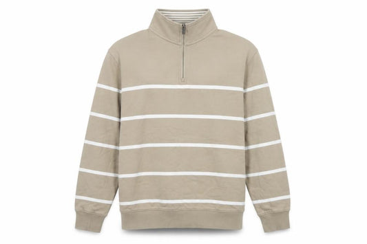 Marks & Spencer Men's Beige M Striped 1/4 Zip Pullover Sweatshirt