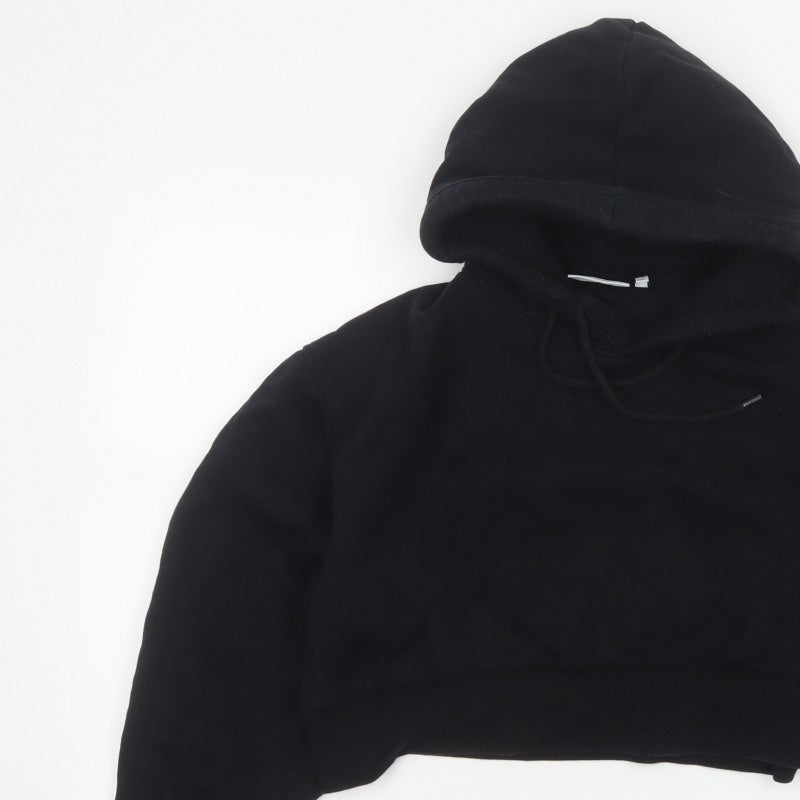 Weekday Women Black XS Cropped Pullover Hoodie Drawstring