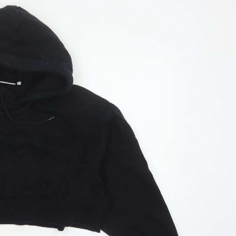Weekday Women Black XS Cropped Pullover Hoodie Drawstring