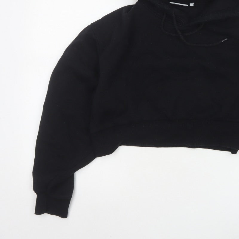 Weekday Women Black XS Cropped Pullover Hoodie Drawstring