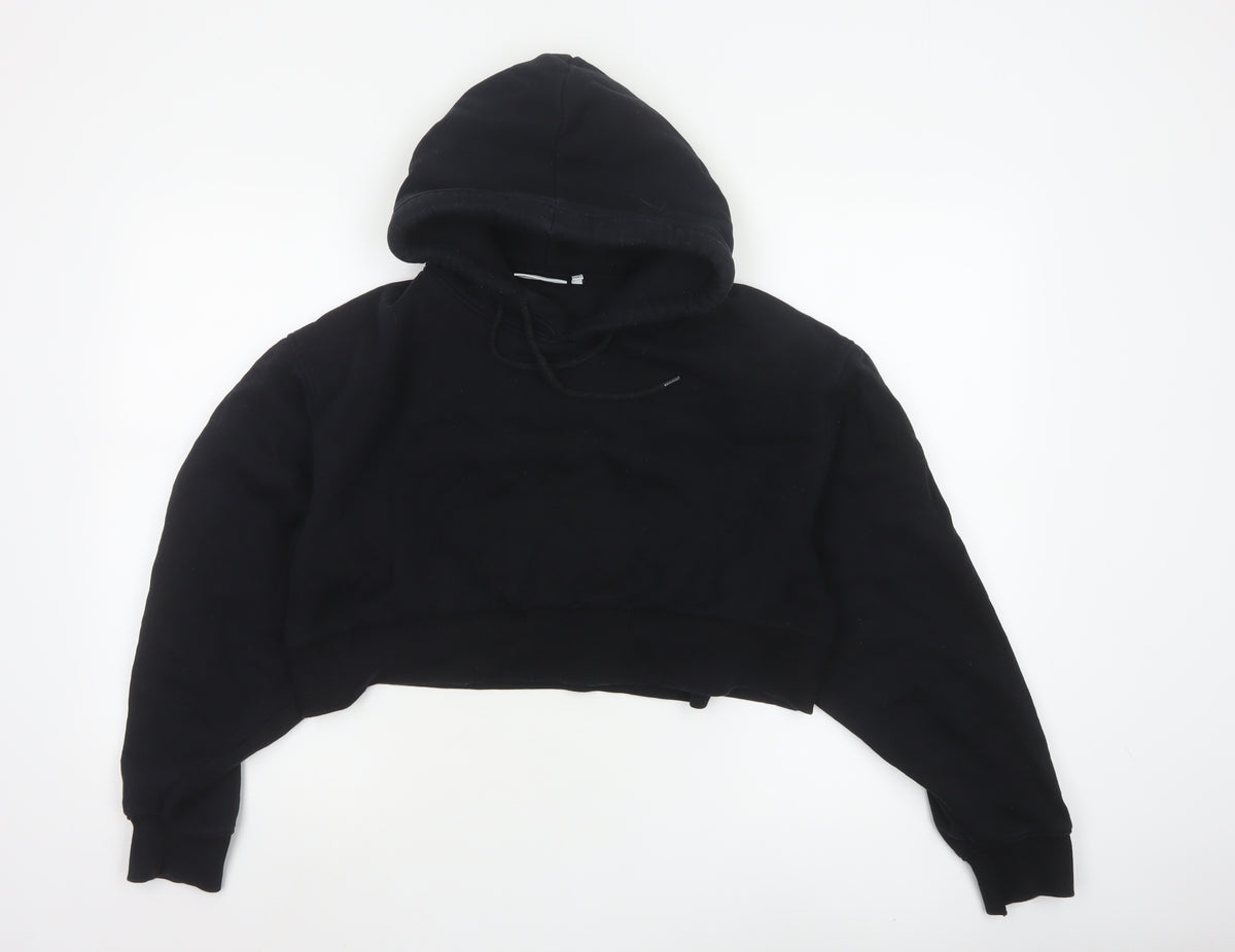 Weekday Women Black XS Cropped Pullover Hoodie Drawstring