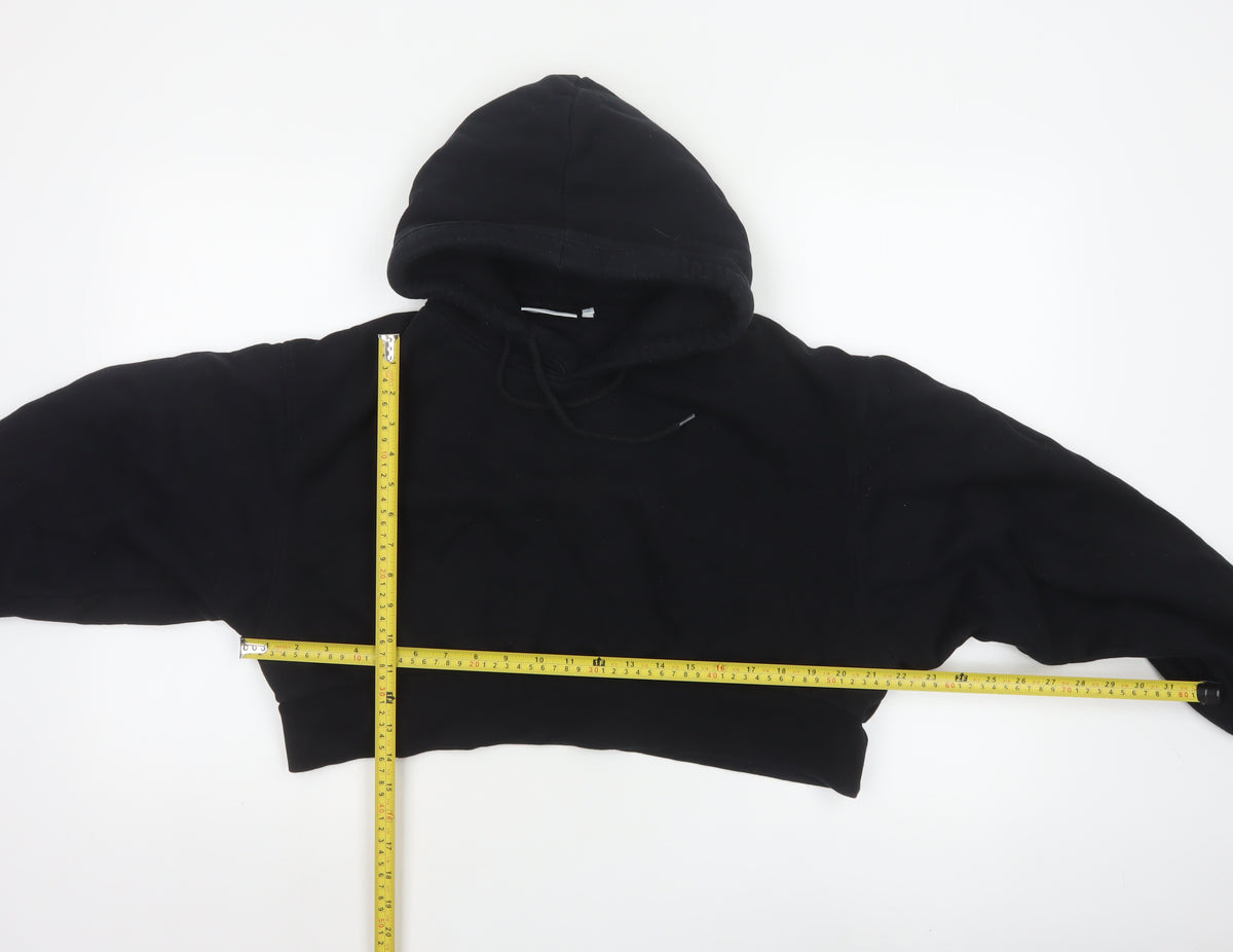 Weekday Women Black XS Cropped Pullover Hoodie Drawstring