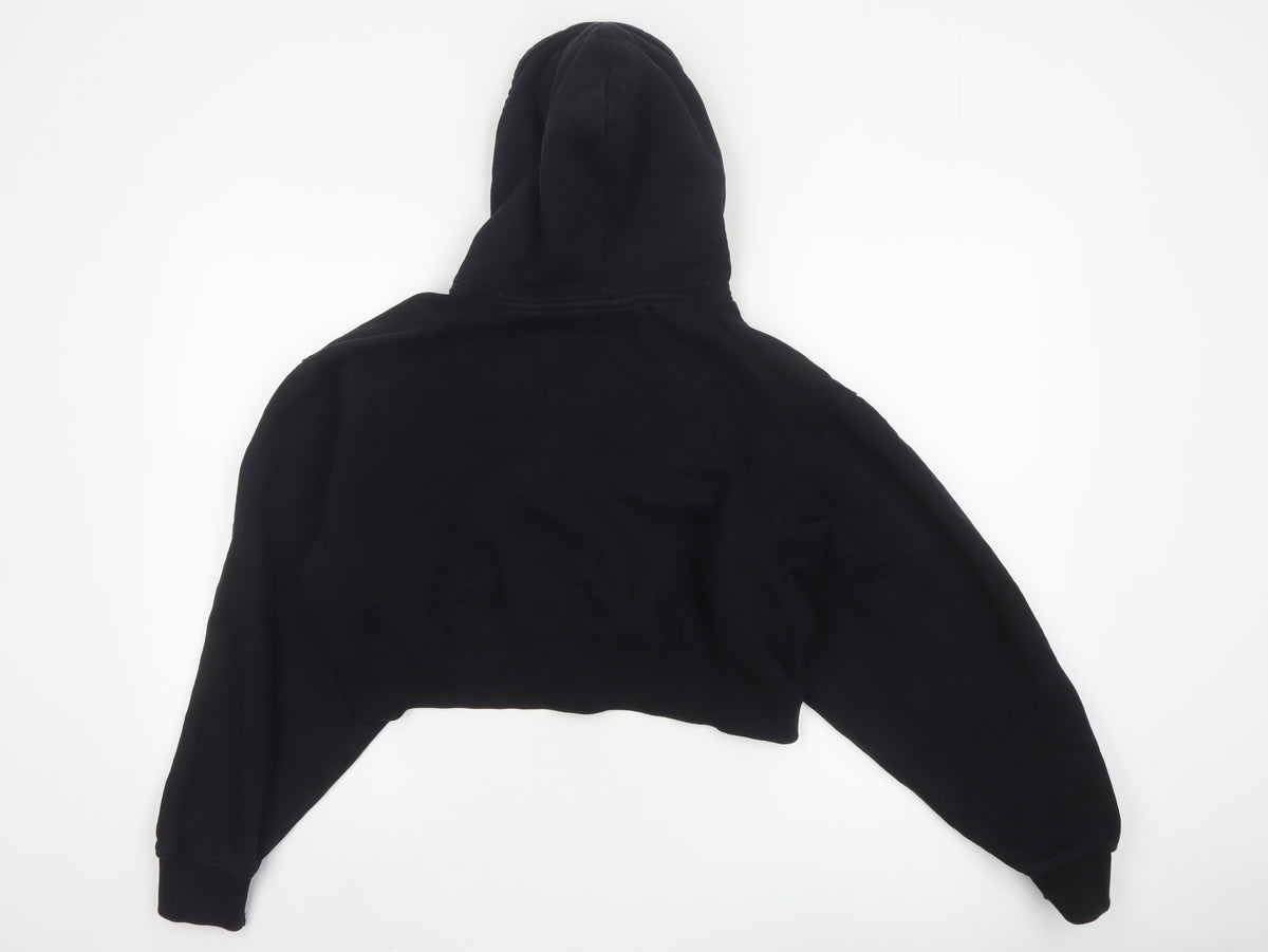Weekday Women Black XS Cropped Pullover Hoodie Drawstring
