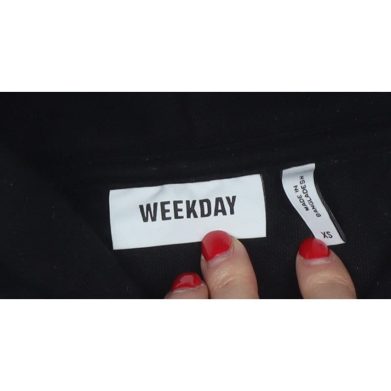 Weekday Women Black XS Cropped Pullover Hoodie Drawstring