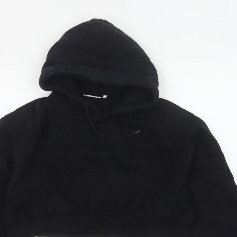 Weekday Women Black XS Cropped Pullover Hoodie Drawstring