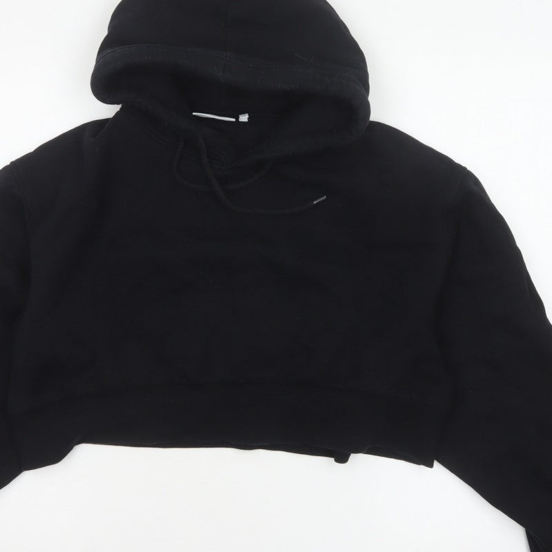 Weekday Women Black XS Cropped Pullover Hoodie Drawstring