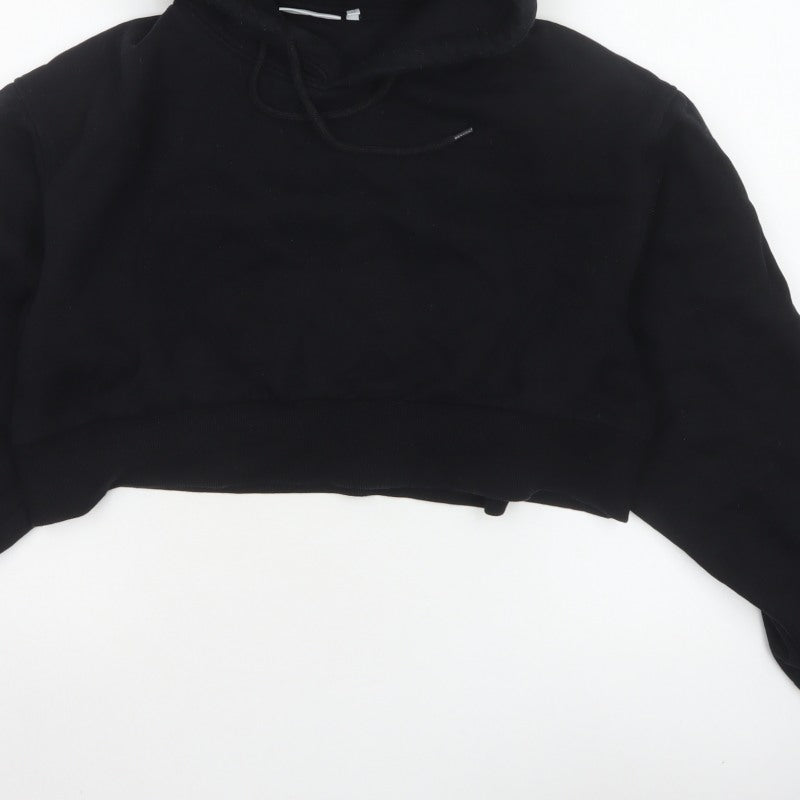 Weekday Women Black XS Cropped Pullover Hoodie Drawstring