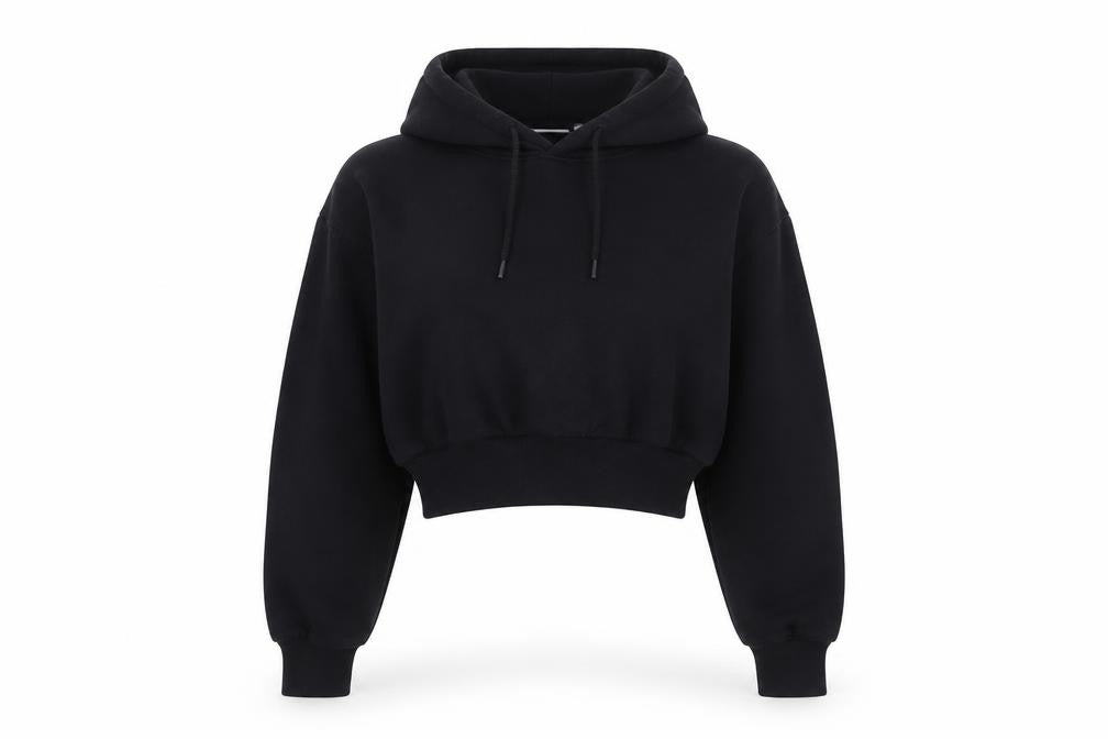 Weekday Women Black XS Cropped Pullover Hoodie Drawstring