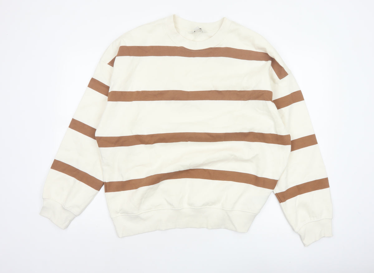 Marks & Spencer Women’s Ivory Brown Striped Pullover Sweatshirt M