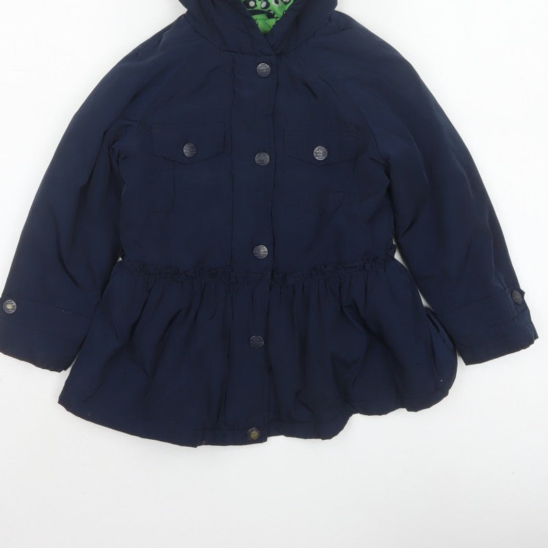 Next Girls Blue Hooded Button Coat 5 Years Floral Lining