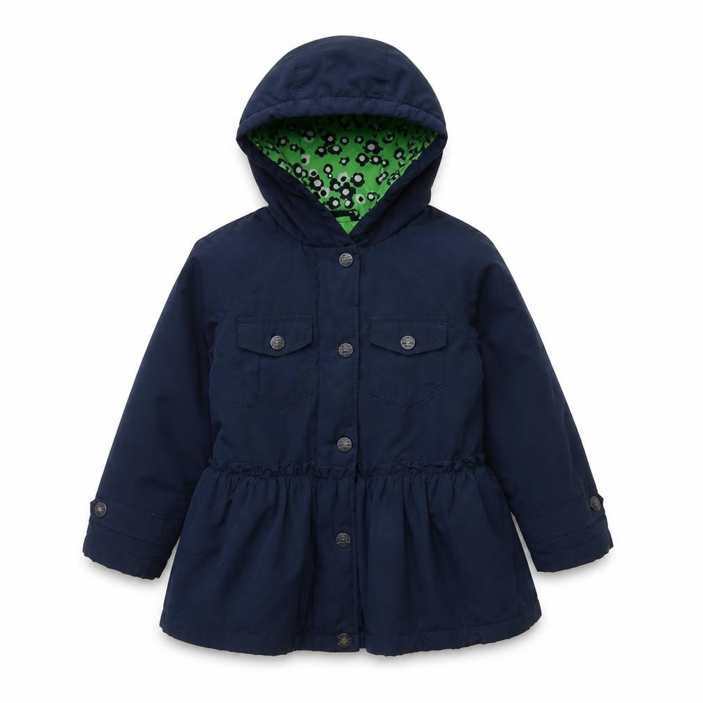 Next Girls Blue Hooded Button Coat 5 Years Floral Lining