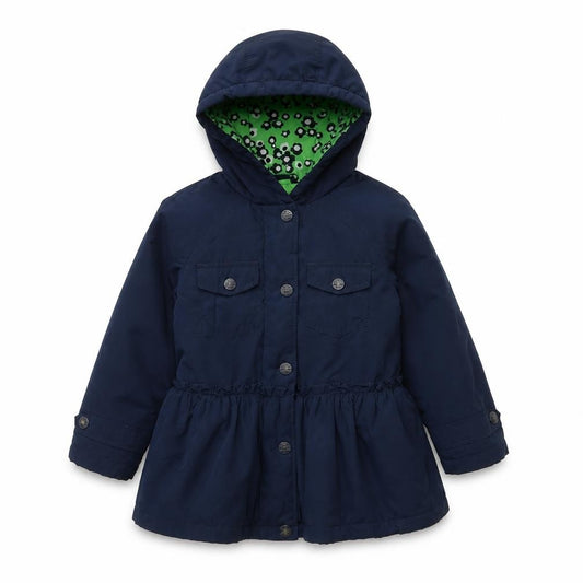 Next Girls Blue Hooded Button Coat 5 Years Floral Lining