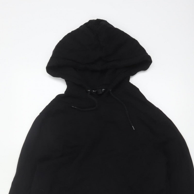 ASOS Design Men Black S Pullover Hoodie Drawstring Pocket Cotton