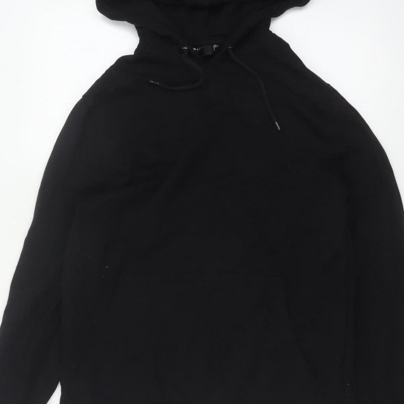 ASOS Design Men Black S Pullover Hoodie Drawstring Pocket Cotton