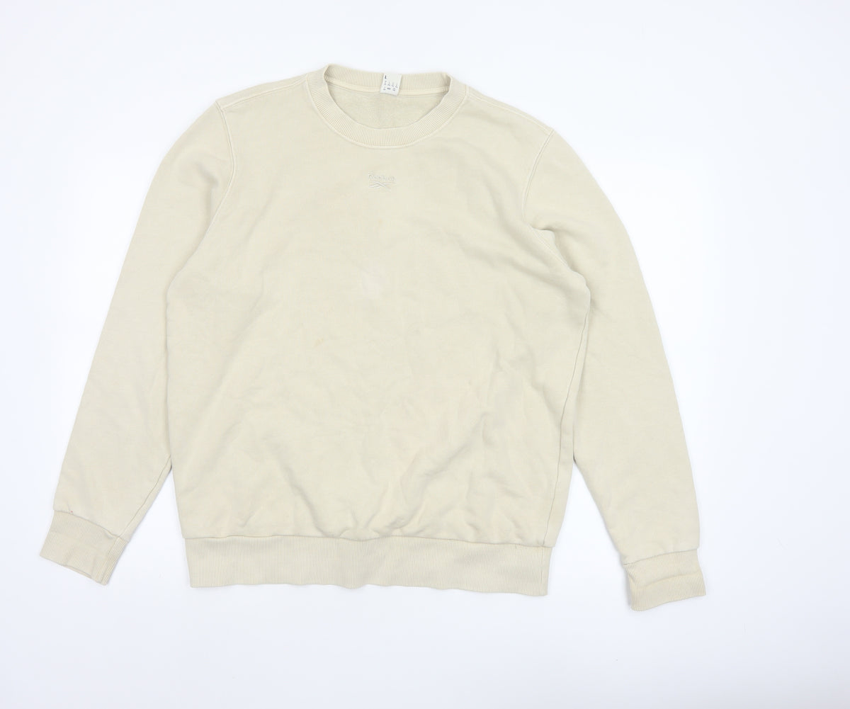 Reebok Men’s Ivory L Crew Neck Logo Pullover Sweatshirt