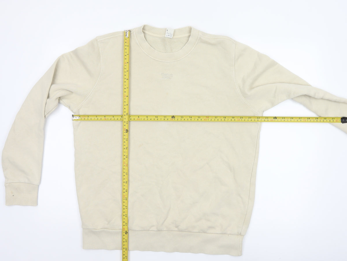 Reebok Men’s Ivory L Crew Neck Logo Pullover Sweatshirt