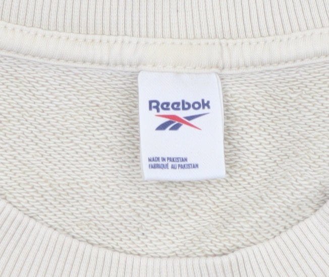 Reebok Men’s Ivory L Crew Neck Logo Pullover Sweatshirt