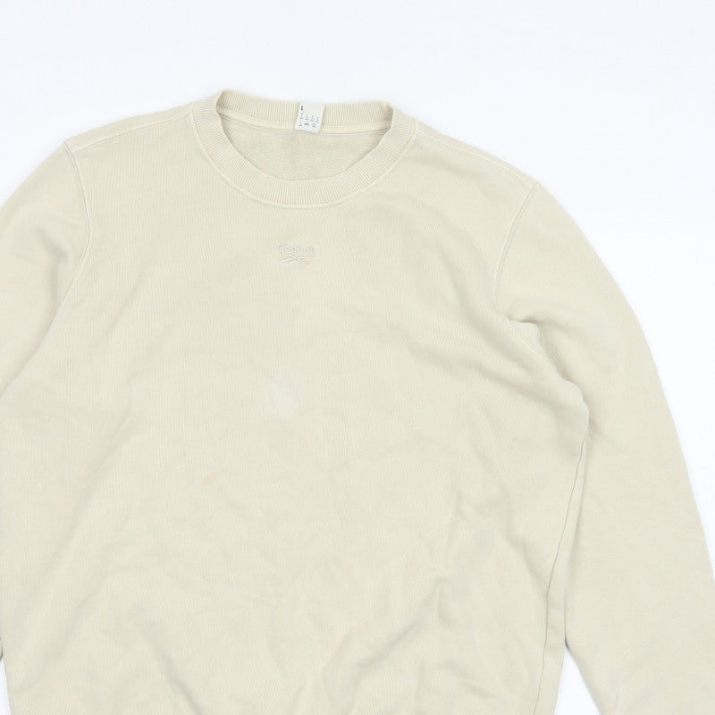 Reebok Men’s Ivory L Crew Neck Logo Pullover Sweatshirt