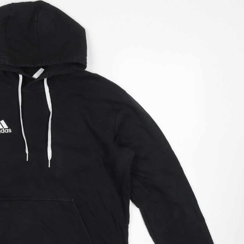 adidas Men’s Black S Pullover Hoodie Logo Drawstring Sports