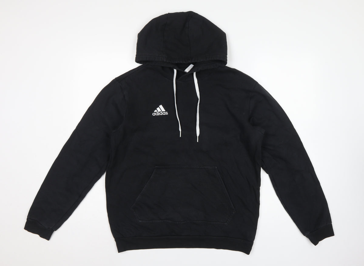 adidas Men’s Black S Pullover Hoodie Logo Drawstring Sports