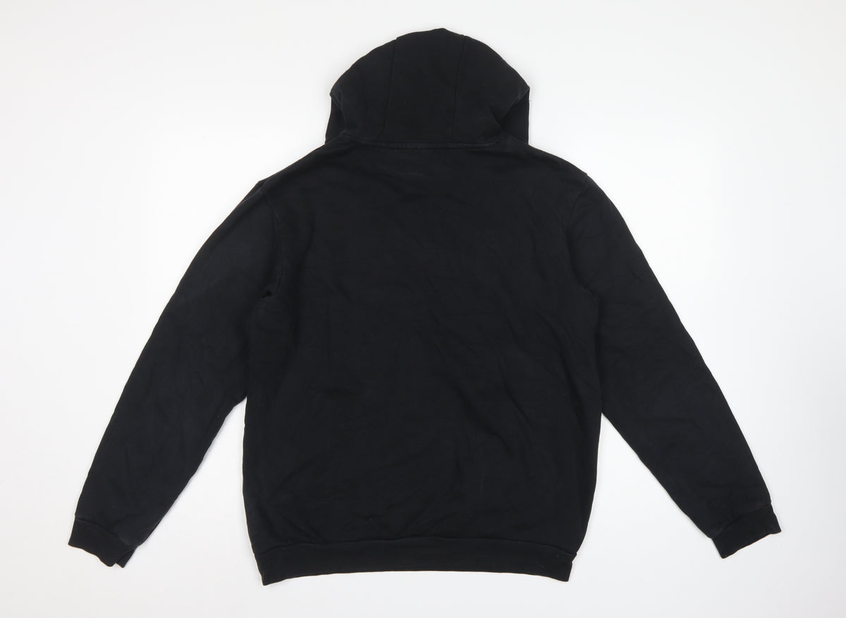 adidas Men’s Black S Pullover Hoodie Logo Drawstring Sports