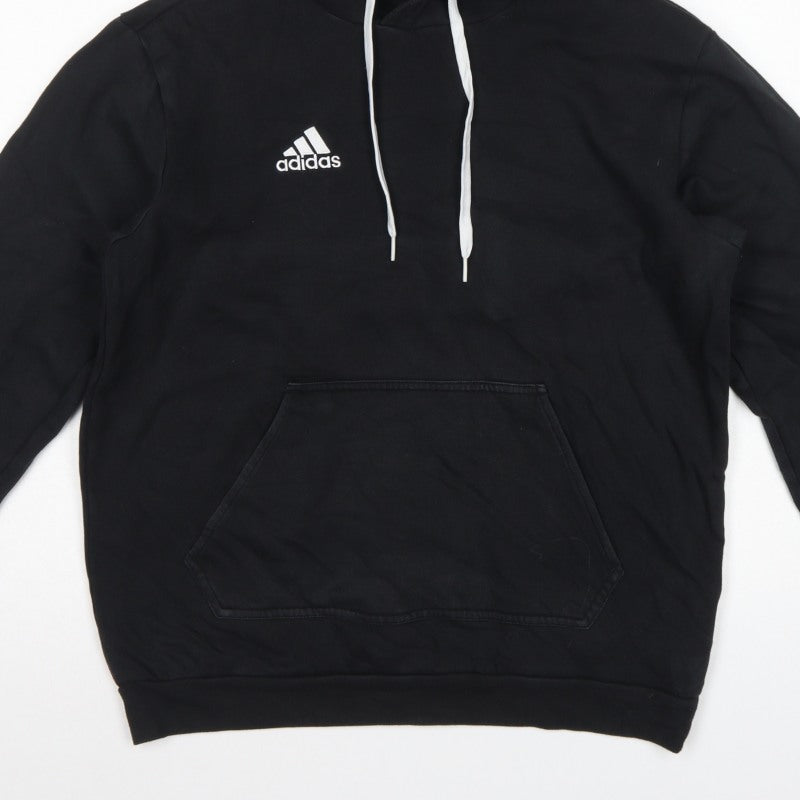 adidas Men’s Black S Pullover Hoodie Logo Drawstring Sports