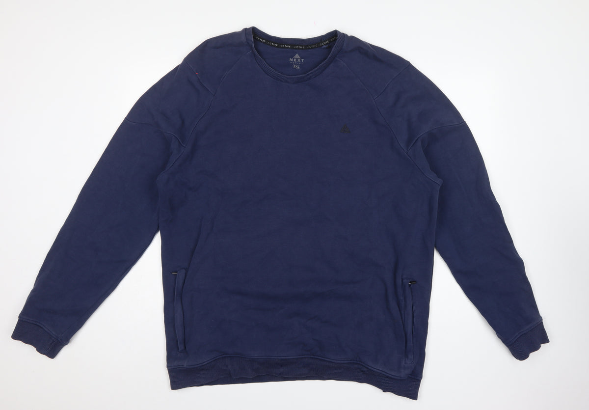 Next Active Men’s Blue 2XL Crew Neck Pullover Sweatshirt Zip Pockets