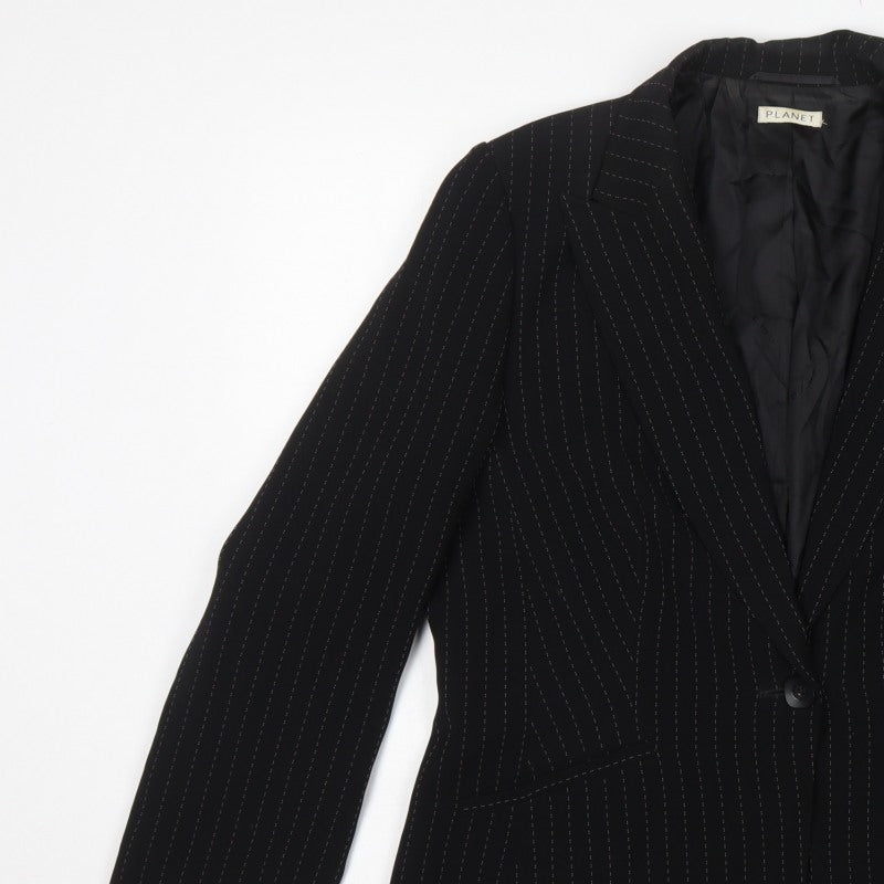 Planet Women Black Pinstripe Blazer UK 16 Tailored Lined Work Jacket