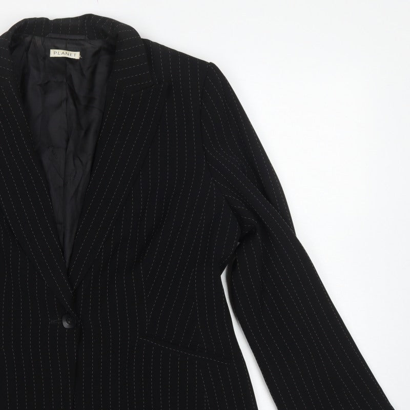 Planet Women Black Pinstripe Blazer UK 16 Tailored Lined Work Jacket