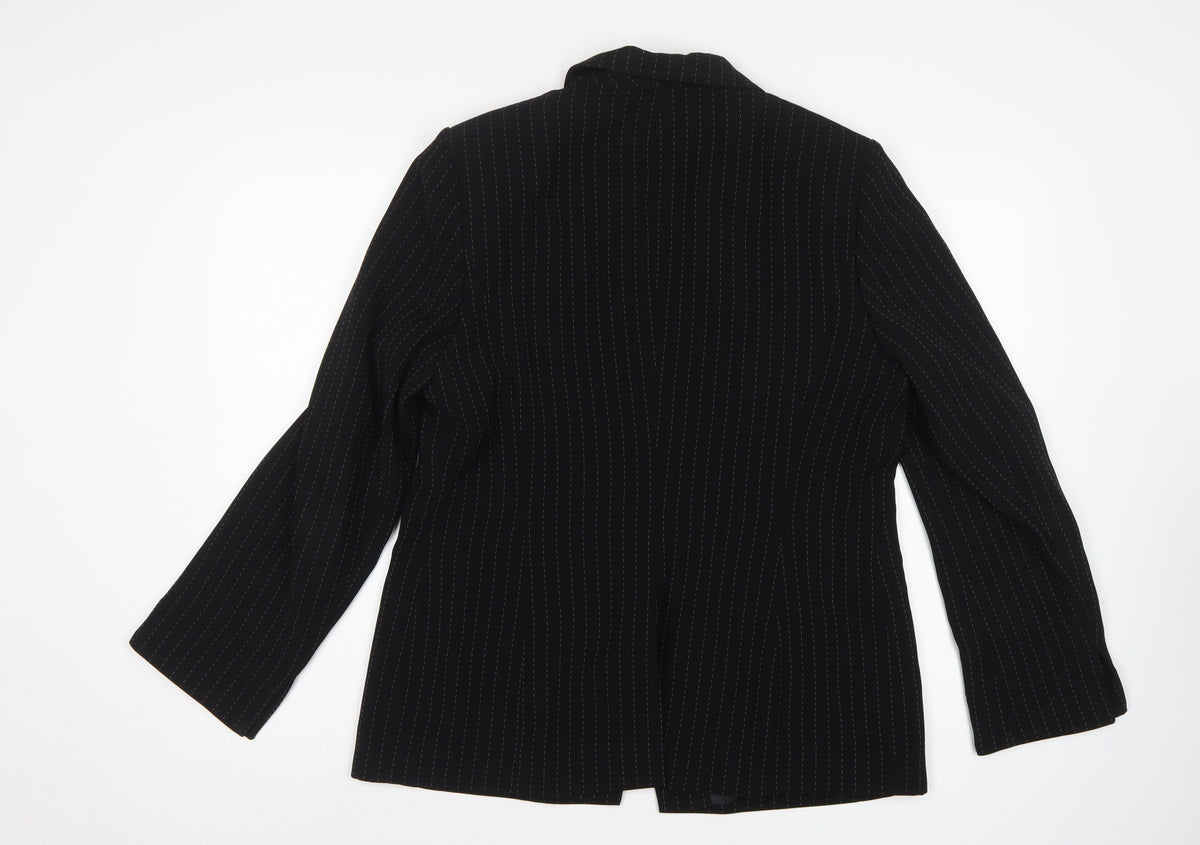 Planet Women Black Pinstripe Blazer UK 16 Tailored Lined Work Jacket