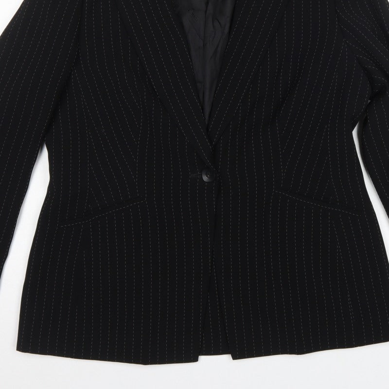 Planet Women Black Pinstripe Blazer UK 16 Tailored Lined Work Jacket