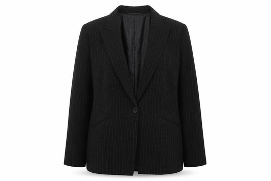 Planet Women Black Pinstripe Blazer UK 16 Tailored Lined Work Jacket