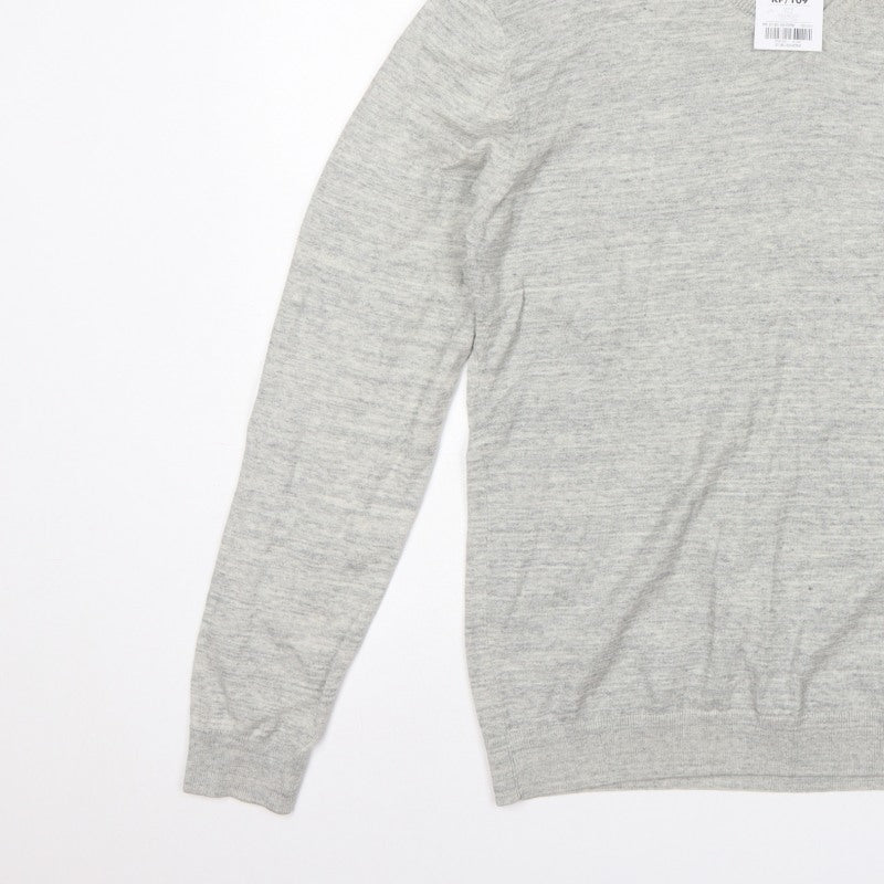 Next Men’s Grey Large V-Neck Fine Knit Cotton Blend Pullover Jumper