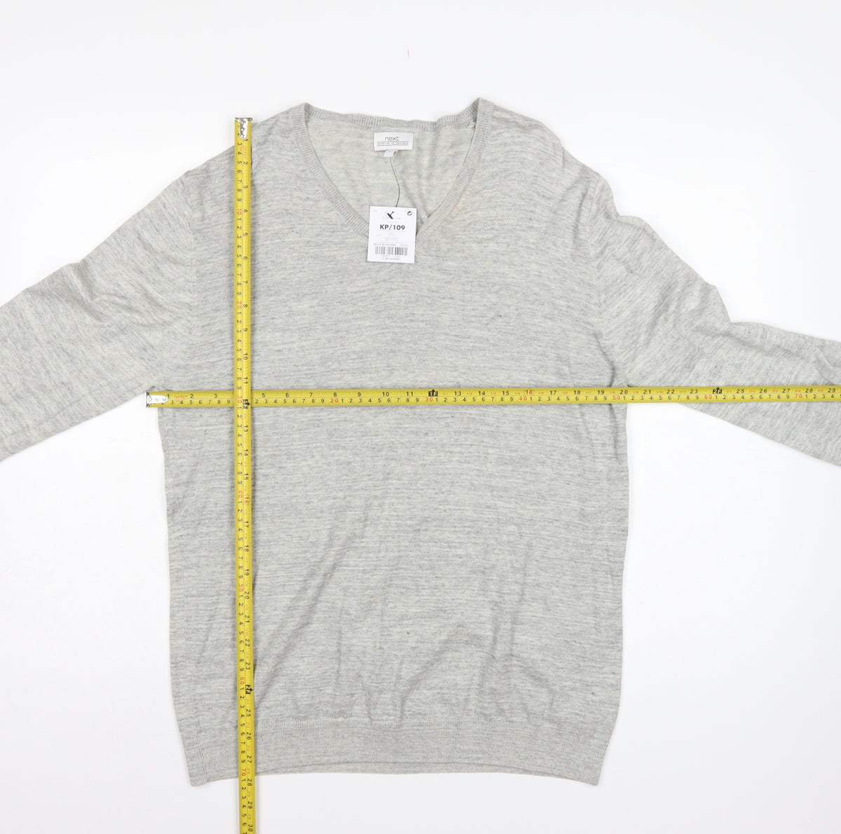 Next Men’s Grey Large V-Neck Fine Knit Cotton Blend Pullover Jumper