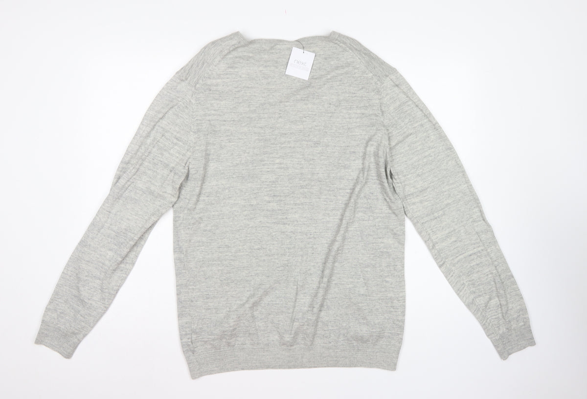 Next Men’s Grey Large V-Neck Fine Knit Cotton Blend Pullover Jumper