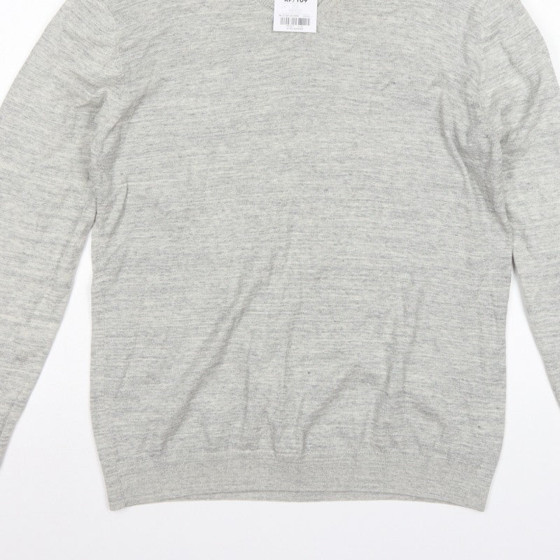 Next Men’s Grey Large V-Neck Fine Knit Cotton Blend Pullover Jumper