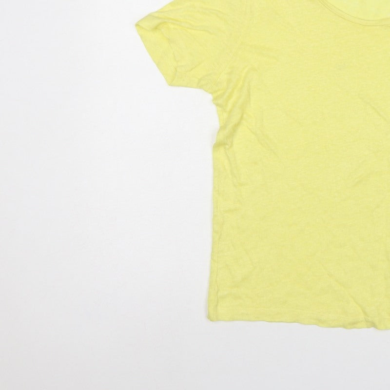 Jaeger Women Yellow M Basic Scoop Neck Pocket Jersey T-Shirt