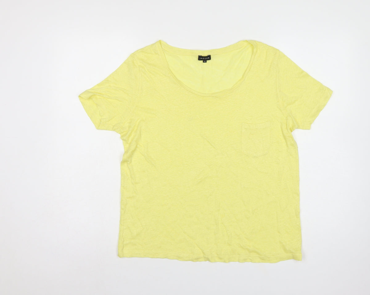 Jaeger Women Yellow M Basic Scoop Neck Pocket Jersey T-Shirt