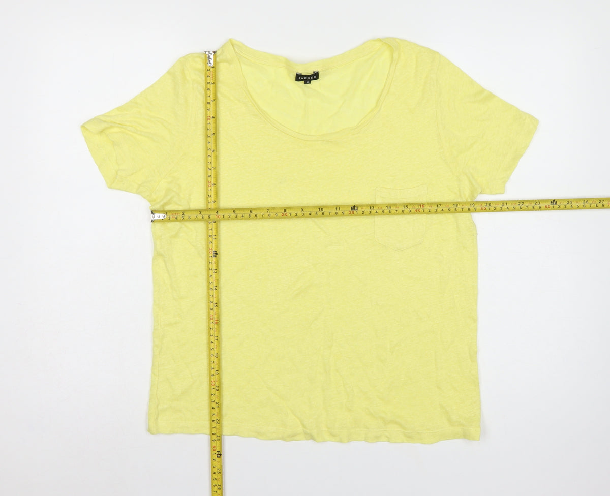 Jaeger Women Yellow M Basic Scoop Neck Pocket Jersey T-Shirt
