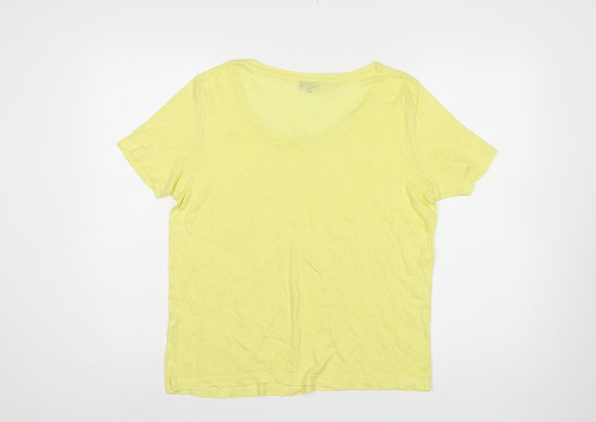 Jaeger Women Yellow M Basic Scoop Neck Pocket Jersey T-Shirt