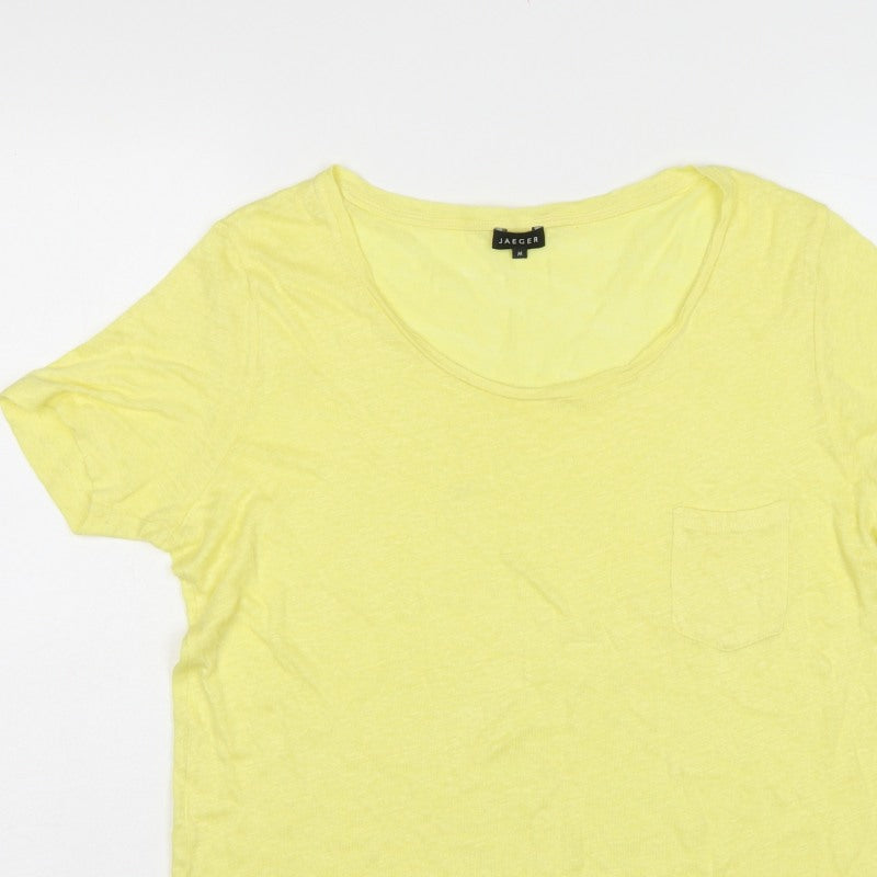 Jaeger Women Yellow M Basic Scoop Neck Pocket Jersey T-Shirt