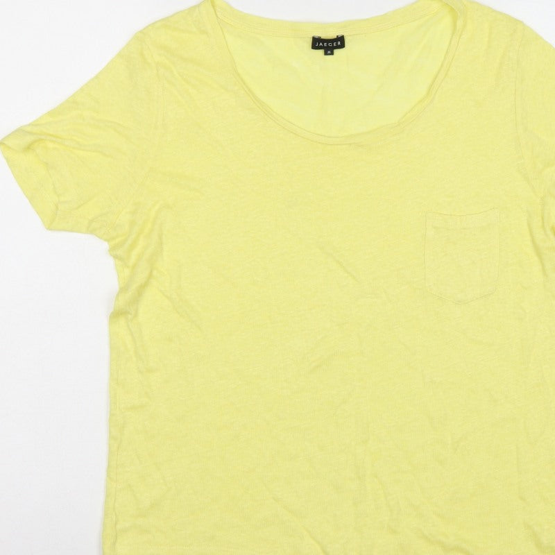 Jaeger Women Yellow M Basic Scoop Neck Pocket Jersey T-Shirt