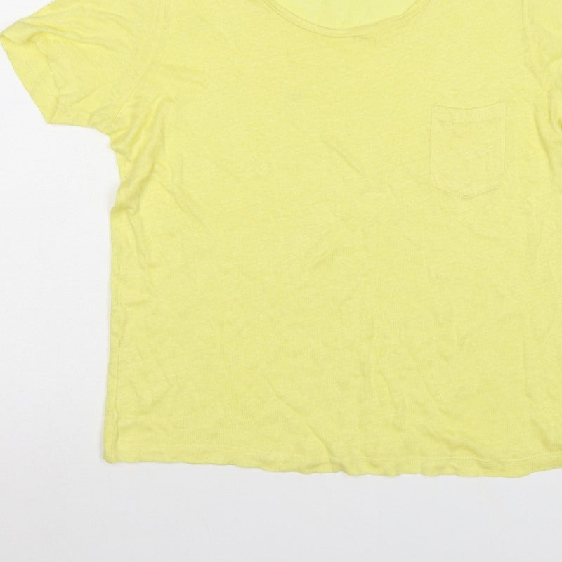 Jaeger Women Yellow M Basic Scoop Neck Pocket Jersey T-Shirt