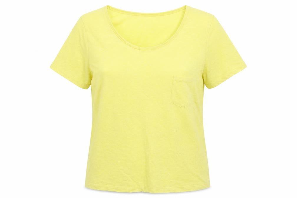 Jaeger Women Yellow M Basic Scoop Neck Pocket Jersey T-Shirt